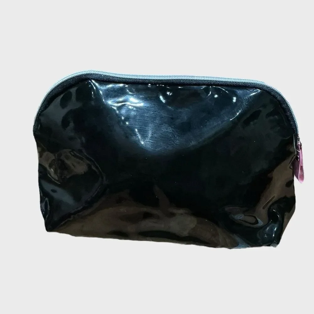 Lancôme Patent Floral Makeup Bag Cosmetic Pouch Travel Case Black Pink